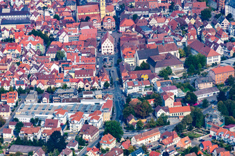 Vue aérienne de Markienbrunnen dans la vieille ville à Bad Mergentheim dans le département Bade-Wurtemberg, Allemagne