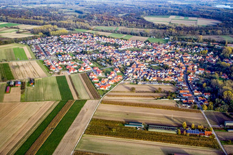 Vue oblique de Village vu de l'ouest à Hördt dans le département Rhénanie-Palatinat, Allemagne