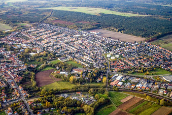 Vue aérienne de Vue de la ville depuis le sud-est à Bellheim dans le département Rhénanie-Palatinat, Allemagne