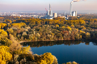 Photographie aérienne de Centrale électrique au charbon ENBW sur le Rhin à le quartier Daxlanden in Karlsruhe dans le département Bade-Wurtemberg, Allemagne