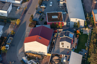 Zone commerciale de Mittelwegring à Jockgrim dans le département Rhénanie-Palatinat, Allemagne depuis l'avion