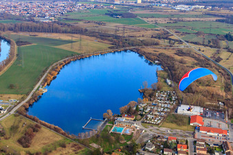Vue aérienne de Camping Freyersee et ASV Philippsburg à Philippsburg dans le département Bade-Wurtemberg, Allemagne