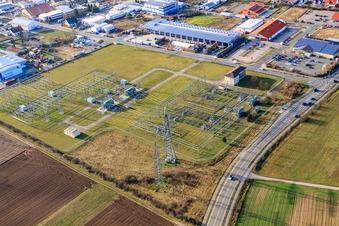 Vue oblique de Sous-station TransnetBW Altlußheim à Altlußheim dans le département Bade-Wurtemberg, Allemagne