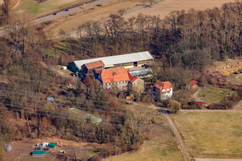 Moulin de Wanzheim à Rheinzabern dans le département Rhénanie-Palatinat, Allemagne depuis l'avion