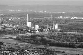Vue aérienne de Centrale à vapeur de Heinhafen, nouveau bâtiment ENBW à le quartier Daxlanden in Karlsruhe dans le département Bade-Wurtemberg, Allemagne