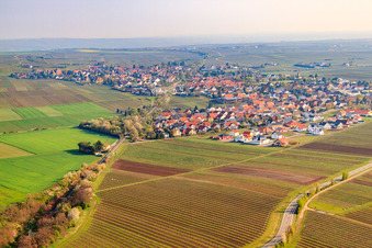 Vue aérienne de Vue de la ville depuis le sud-ouest à le quartier Niederflörsheim in Flörsheim-Dalsheim dans le département Rhénanie-Palatinat, Allemagne