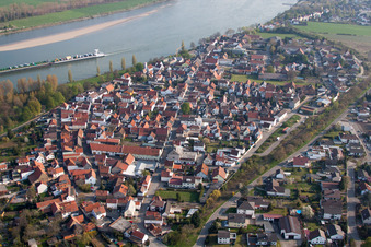 Vue aérienne de Les rives du Rhin à le quartier Rheindürkheim in Worms dans le département Rhénanie-Palatinat, Allemagne
