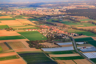 Vue aérienne de Vue du village depuis l'ouest à Herxheimweyher dans le département Rhénanie-Palatinat, Allemagne