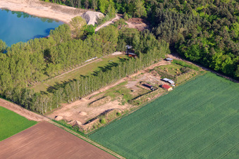 Vue aérienne de Terrain du club de tir à l'arc Schnoogejächer Rülzheim et de l'association des amoureux des chiens Rülzheim eV à Rülzheim dans le département Rhénanie-Palatinat, Allemagne
