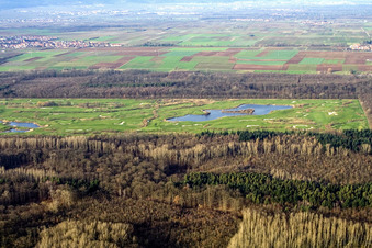 Vue oblique de Zone de terrain de golf Domaine de golf Dreihof à le quartier Dreihof in Essingen dans le département Rhénanie-Palatinat, Allemagne