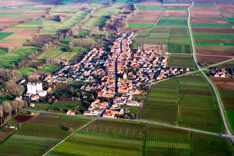 Vue aérienne de Vue du village depuis l'ouest à Freimersheim dans le département Rhénanie-Palatinat, Allemagne