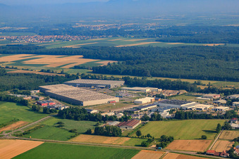 Vue aérienne de Zone industrielle Horst, centre logistique de Zufall à le quartier Minderslachen in Kandel dans le département Rhénanie-Palatinat, Allemagne