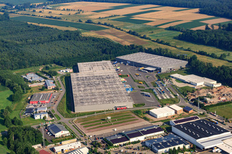 Vue oblique de Zone industrielle Horst, centre logistique de Zufall à le quartier Minderslachen in Kandel dans le département Rhénanie-Palatinat, Allemagne