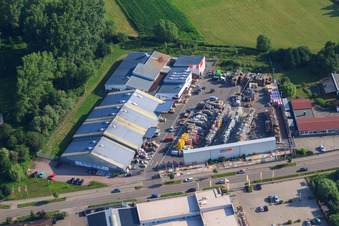 Vue aérienne de Zone industrielle de Horst, Union Building Center à le quartier Minderslachen in Kandel dans le département Rhénanie-Palatinat, Allemagne