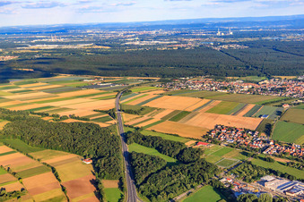 Vue aérienne de A65 entre AS Kandel-Nord et Kandel-Centre à le quartier Minderslachen in Kandel dans le département Rhénanie-Palatinat, Allemagne