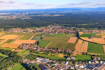 Vue du village depuis le nord à le quartier Minderslachen in Kandel dans le département Rhénanie-Palatinat, Allemagne hors des airs