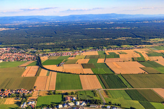Vue aérienne de Tracé de la ligne de chemin de fer vers Winden à Kandel dans le département Rhénanie-Palatinat, Allemagne