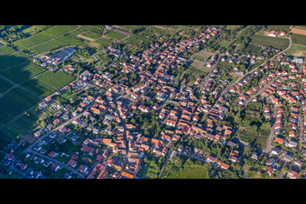 Vue aérienne de Vue d'ensemble du village depuis l'ouest à Oberotterbach dans le département Rhénanie-Palatinat, Allemagne