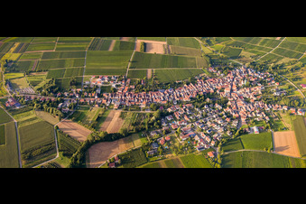 Vue aérienne de Vue d'ensemble du village depuis le sud à Göcklingen dans le département Rhénanie-Palatinat, Allemagne