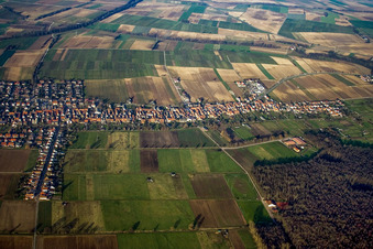 Vue aérienne de Vue du village depuis le sud à Freckenfeld dans le département Rhénanie-Palatinat, Allemagne