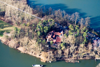 Vue aérienne de Linkenheim, île de Rott à Linkenheim-Hochstetten dans le département Bade-Wurtemberg, Allemagne