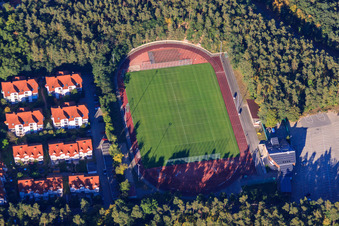 Vue aérienne de Stade Walter Reinhard du FC Sandhausen 1986 eV à Sandhausen dans le département Bade-Wurtemberg, Allemagne