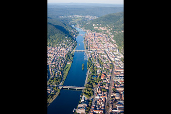 Vue aérienne de Zone riveraine du Neckar dans la vallée du Neckar - cours de la rivière à le quartier Voraltstadt in Heidelberg dans le département Bade-Wurtemberg, Allemagne