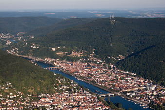 Photographie aérienne de Zone riveraine du Neckar dans la vallée du Neckar - cours de la rivière à le quartier Voraltstadt in Heidelberg dans le département Bade-Wurtemberg, Allemagne