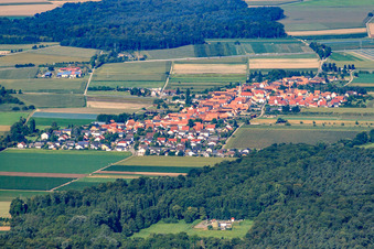 Vue oblique de Vue d'ensemble de la ville depuis l'est à Erlenbach bei Kandel dans le département Rhénanie-Palatinat, Allemagne