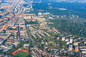 Vue aérienne de Entre Haid-und-Neu-Straße et Durlacher Allee à le quartier Oststadt in Karlsruhe dans le département Bade-Wurtemberg, Allemagne
