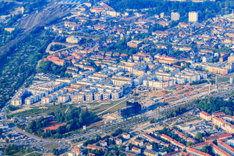 Vue aérienne de Nouveau quartier entre B10 et Stuttgarter Straße au Citypark à le quartier Südstadt in Karlsruhe dans le département Bade-Wurtemberg, Allemagne