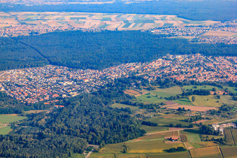 Vue aérienne de Vue d'ensemble de la ville depuis le sud à Jockgrim dans le département Rhénanie-Palatinat, Allemagne