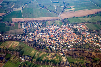 Vue aérienne de Vue d'ensemble de la ville depuis le sud à le quartier Billigheim in Billigheim-Ingenheim dans le département Rhénanie-Palatinat, Allemagne
