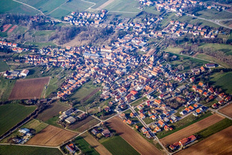 Vue aérienne de Vue d'ensemble de la ville depuis le sud à le quartier Ingenheim in Billigheim-Ingenheim dans le département Rhénanie-Palatinat, Allemagne