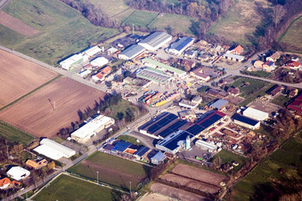 Vue aérienne de Zone industrielle et implantation d'entreprises Industriestraße dans le quartier de Billigheim à Billigheim-Ingenheim dans le département Rhénanie-Palatinat, Allemagne