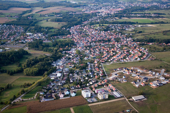 Vue aérienne de Champs agricoles et terres agricoles à Gundershoffen dans le département Bas Rhin, France