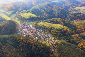 Vue aérienne de Vue du village dans la forêt du Palatinat depuis le nord-est à Vorderweidenthal dans le département Rhénanie-Palatinat, Allemagne