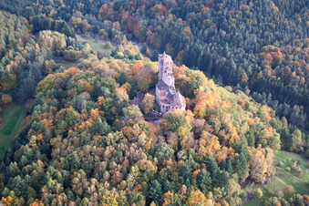 Château de Berwartstein à Erlenbach bei Dahn dans le département Rhénanie-Palatinat, Allemagne depuis l'avion