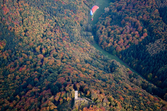 Ruines du château de Scharfenberg, appelé « Münz » à Leinsweiler dans le département Rhénanie-Palatinat, Allemagne d'en haut