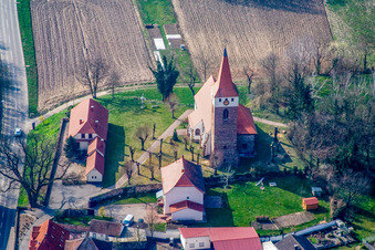 Photographie aérienne de Église protestante à Minfeld dans le département Rhénanie-Palatinat, Allemagne
