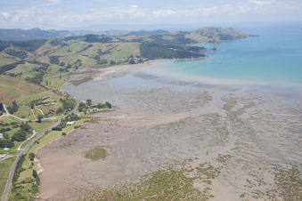 Vue aérienne de Quartier Te Kouma in Coromandel dans le département Waïkato, Nouvelle-Zélande
