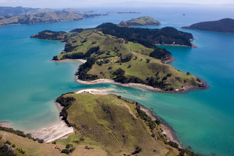 Vue aérienne de Whanganui Island dans le département Waïkato, Nouvelle-Zélande