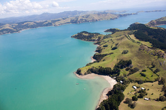 Vue oblique de Whanganui Island dans le département Waïkato, Nouvelle-Zélande