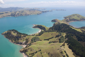 Whanganui Island dans le département Waïkato, Nouvelle-Zélande depuis l'avion