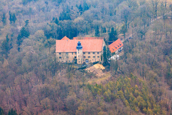Vue aérienne de Château et ruines de Bettenburg à le quartier Manau in Hofheim in Unterfranken dans le département Bavière, Allemagne