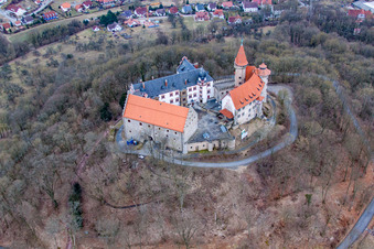 Vue aérienne de Forteresse Heldburg à Heldburg dans le département Thuringe, Allemagne