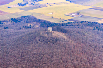 Vue aérienne de Restes des murs des ruines de l'ancien château Straufhain à le quartier Seidingstadt in Straufhain dans le département Thuringe, Allemagne