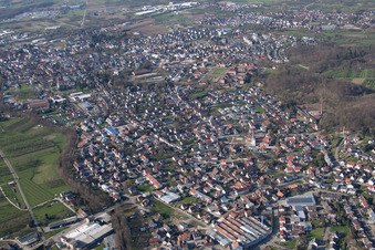 Vue aérienne de Du sud-ouest à le quartier Oberachern in Achern dans le département Bade-Wurtemberg, Allemagne