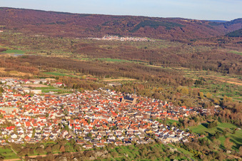 Vue aérienne de Vue de la ville depuis l'ouest à Muggensturm dans le département Bade-Wurtemberg, Allemagne