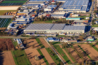 Vue aérienne de Zone industrielle Heinkelstraße avec Prologis Germany Management GmbH et Rhenus Logistics à Muggensturm dans le département Bade-Wurtemberg, Allemagne